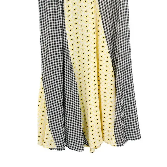 GANNI Daisy Printed Floral Crepe Paneled Maxi Skirt Gingham Yellow Flowy EU 40 - Picture 11 of 15